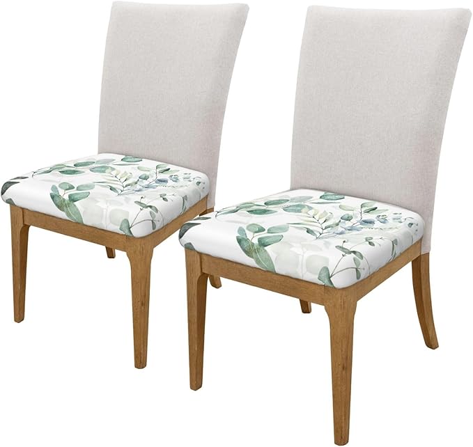 Seat Covers for Dining Room Chairsset of Set of 4, Spring Floral Green Leaf Eucalyptus Watercolor Stretch Chair Seat Covers Cushion Slipcovers for Kitchen Office