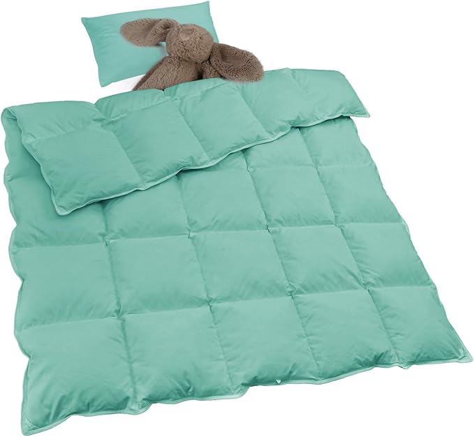 zzlamb Toddler Down Comforter Kids Crib Down Blanket, Warm Baby Quilt Crib Comforter Small Duvet Insert, Lightweight Soft Noiseless Cotton-Blended Shell Down Proof Machine Washable, Aqua 45x60in
