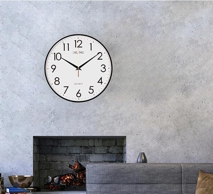 Round Wall Clock 13 Inch Silent Non-Ticking Battery Operated Large Display Analog for Living Room Bedroom Study Room and Kitchen Decor (Black)