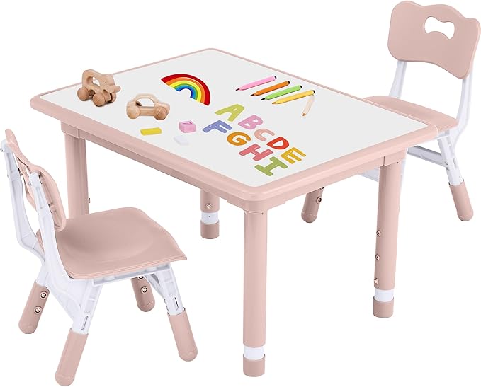 Toddler Table and Chair Set, Height Adjustable-Upgrade Kids Table and 2 Chairs for Ages 3-8, Multi-Activity Toddler Play Table with Graffiti Desktop for Home/Daycare/Classroom