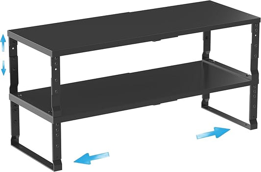 Expandable Spice Rack Organizion for Kitchen Cabinet, Seasoning,Bathroom Organizer Display Shelf, Stackable Multi-Purpose Shelves.Easy-to-Install（2Packs/Black,Large