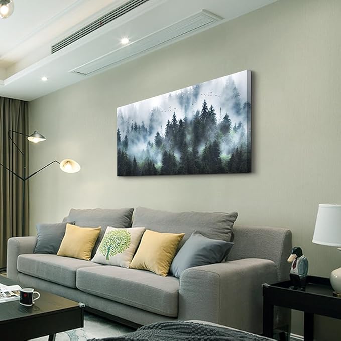DZRWUBHS Canvas Wall Art For Living Room Large Size Wall Decor For Office Modern Wall Decorations For Bedroom Foggy Forest Trees Landscape Painting Wall Pictures Artwork Home Decoration 20"X40"
