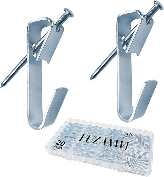 20 pcs Heavy Duty Picture Hooks, FUZANWJ Professional Picture Hangers Support up to 100lbs, Large Picture Hanging Kit on Wooden/Drywall for Canvas, Office Pictures, Clock, House Decoration