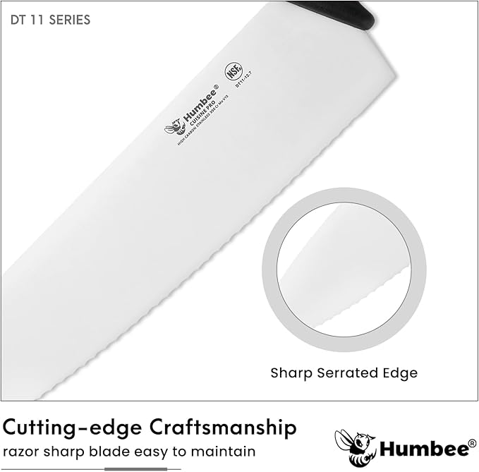 12 Inch Professional Chef Knife with Ergonomic Handle – NSF Certified Stainless Steel Kitchen Knife, Serrated Wave Teeth, Durable and Sharp Blade, DT 11 Series, Black