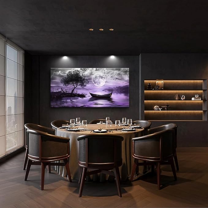 hyidecorart Black And White Wall Painting Large Wall Art For Living Room Framed Canvas Wall Decor For Bedroom Office Decoration Purple Scenery Abstract Picture Artwork Home Decor Ready to Hang