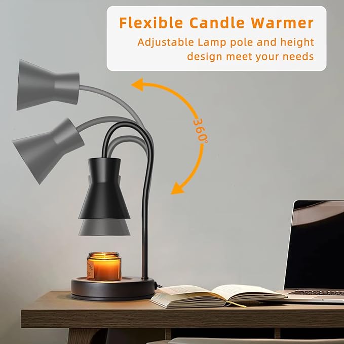 Candle Warmer Lamp with Timer and Dimmer, Vintage Electric Melter Candle with 2 Bulbs, Melter Scented Height Adjustable Compatible with Jar Candles, House Warming Gifts (Black)