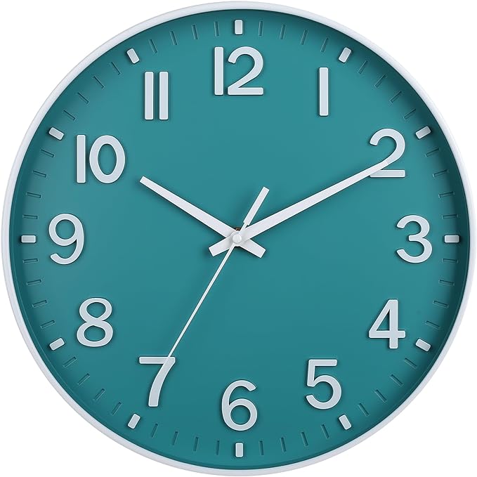 HZDHCLH Teal Wall Clocks Battery Operated,12 inch Silent Non Ticking Modern Wall Clock for Living Room Bedroom Kitchen Office Classroom Decor