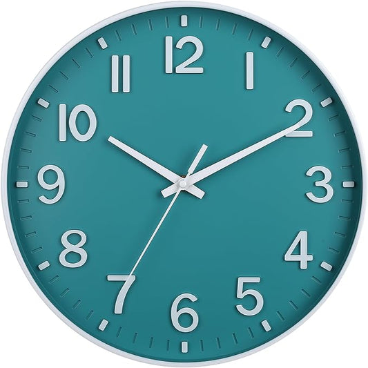 HZDHCLH Teal Wall Clocks Battery Operated,12 inch Silent Non Ticking Modern Wall Clock for Living Room Bedroom Kitchen Office Classroom Decor
