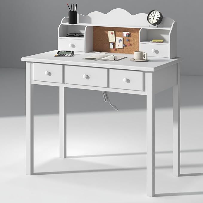 Home Office Furniture Writing Desk, 36 Inch Computer Work Station with Detachable Hutch for Small Place, 5 Drawers(White)