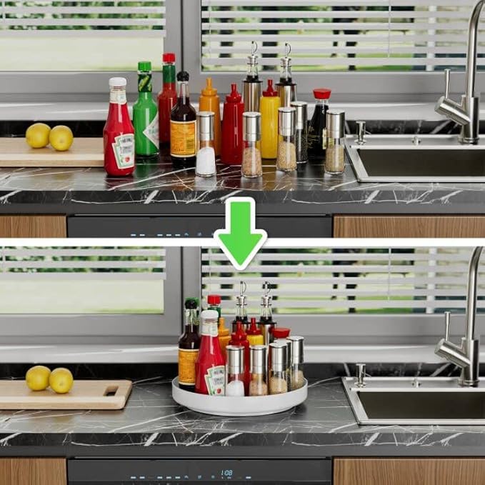 Ovicar Lazy Susan Cabinet Organizer - 11 inch Metal Turntable Lazy Susan for Kitchen Spice Rack Pantry Cupboard Bathroom Countertop Refrigerator Table Storage, White