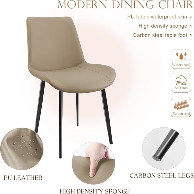 Dining Chairs, Modern PU Leather Dining Room Chair with Sturdy Metal Legs, Upholstered Seat Dinner Chairs Accent Side Chairs for Indoor Kitchen Living Room (Tan, Set of 8)