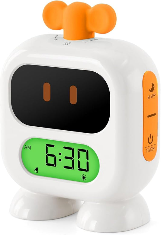 Kids Alarm Clock Ok to Wake with Green Light Red Light, Nap Timer, Robot Toddler Sleep Training Clock for Children (Yellow)