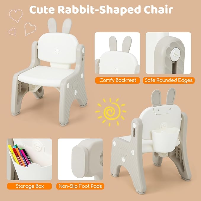 Costzon Kids Table and Chair Set, Graffiti Activity Table w/Flip-Top Tabletop Bookshelf, Erasable Magnetic Drawing Board, Storage, Adjustable Height for Drawing, Toddlers Art Table & Chair (Gray)