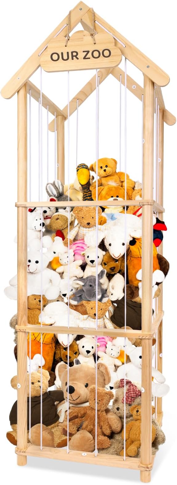 HOMIEE Stuffed Animal Storage Organizer, Wood Stuffed Animal Zoo Toy Holder for Kids Playrooms, Bedrooms, Nursery Room