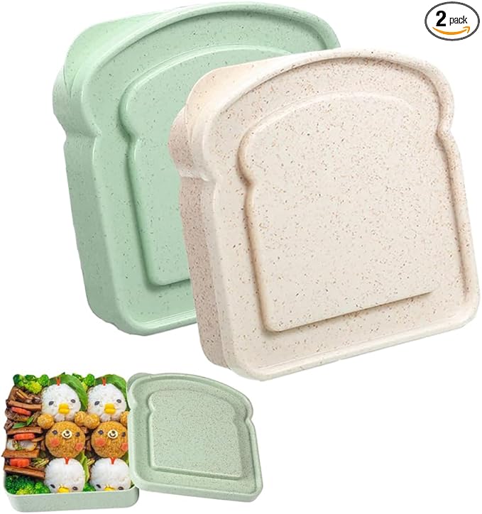 Sandwich Containers, Sandwich Containers for Lunch Boxes Plastic Toast Shape Food Storage Sandwich Box with Lid, BPA Free and Reusable, Microwave & Dishwasher Safe, for Family Adults (Green White)