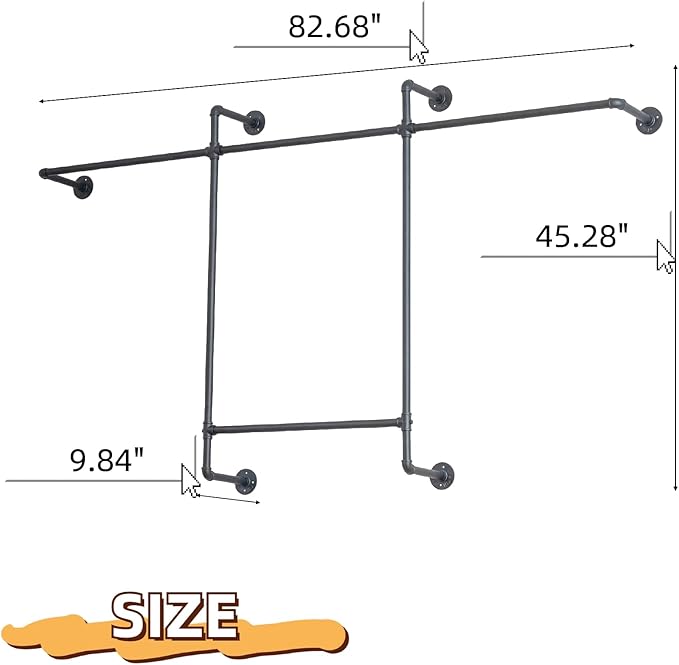 Industrial Pipe Clothing Rack, Hanging Garment Rack, Wall Mounted Pipe Clothes Rack with Four Hanging Rods, Heavy Duty Garment Rack, Industrial Steampunk Closet Organizer Hall Tree (Metal Pipes-Black)