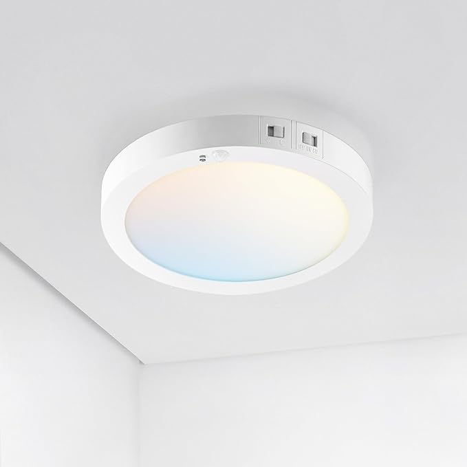 ASD LED 7" Round Flush Mount Ceiling Light Fixture, Low Profile Surface Lighting | 5CCT, Motion Sensored, Ultra-Thin, ETL Listed | 15W 900LM 2700-6000K 120V | Kitchen, Bedroom, Hallway Lamp | White
