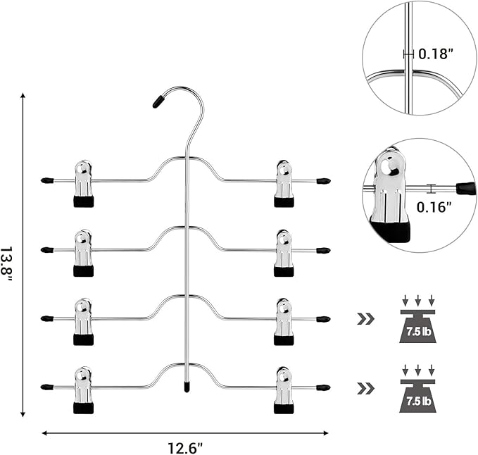 SONGMICS Pants Hangers, Set of 3, 4 Tiers Non-Slip Skirt Hangers, Space Saving Pants Organizers, for Closet, Silver and Black UCRI042BK