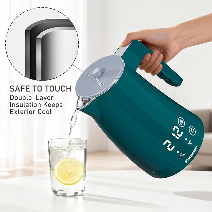 Temperature Control Electric Kettle, 5 Temp Presets, 2H Keep Warm,1.25L 1200W Fast Boil with LED Display, Cool-Touch Design with Auto Shut-Off, Cordless Design, Ideal for Tea and Coffee(Green）