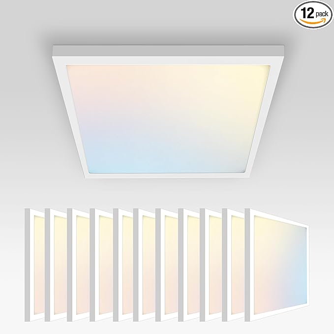ASD LED 12" Square Flush Mount Ceiling Light Fixture, Low Profile Surface Lighting | 5CCT, Dimmable, Ultra-Thin, ETL Listed | 24W 1700LM 2700-6000K 120V | Kitchen, Bedroom Lamp | White, 12 Pack