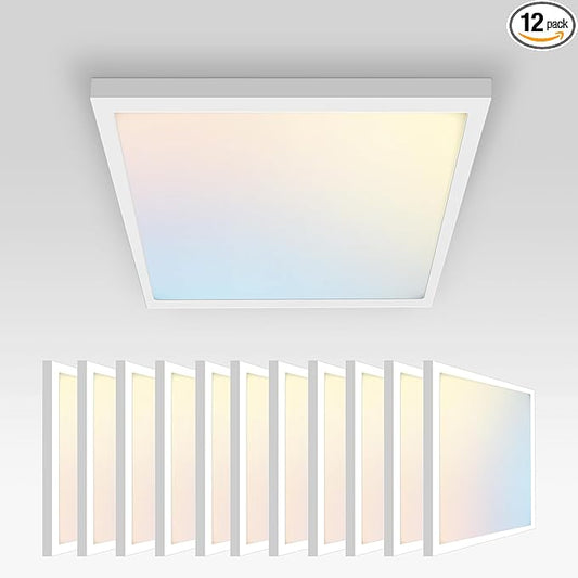 ASD LED 12" Square Flush Mount Ceiling Light Fixture, Low Profile Surface Lighting | 5CCT, Dimmable, Ultra-Thin, ETL Listed | 24W 1700LM 2700-6000K 120V | Kitchen, Bedroom Lamp | White, 12 Pack