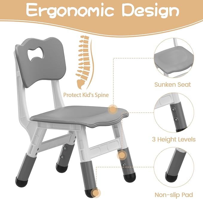 GAOMON Kids Table and 6 Chairs Set, Height Adjustable Toddler Table and Chair Set for Ages 2-10, Graffiti Desktop, Non-Slip Legs, Children Activity Table for Daycare Classroom Home