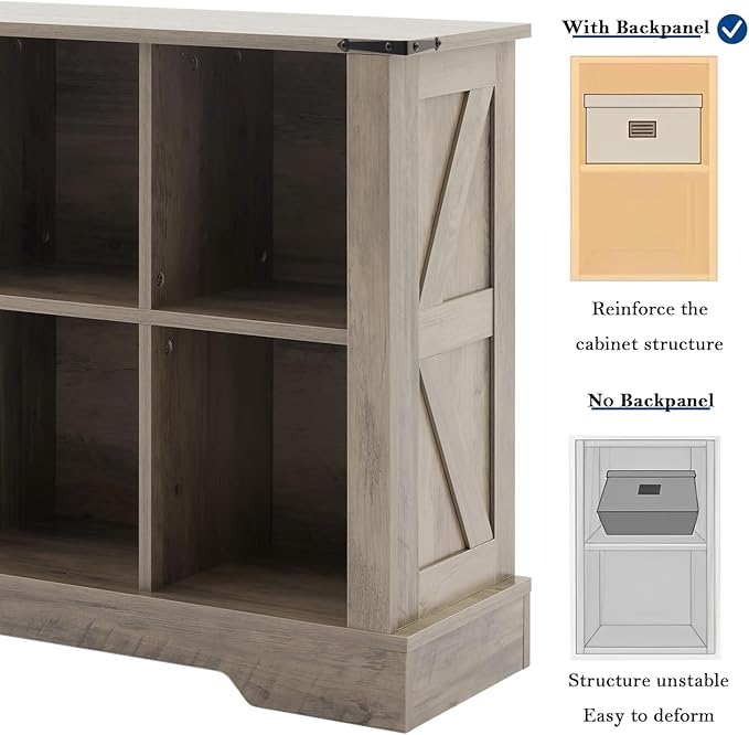 8 Cube Storage Organizer, 2 Tier Bookshelf for Living Room, Farmhouse Bookcase with Led, Kids Toy Storage Cabinet, Wall Cubby Shelves for Home Decor, Wood Display Cabinet for Bedroom, Grey