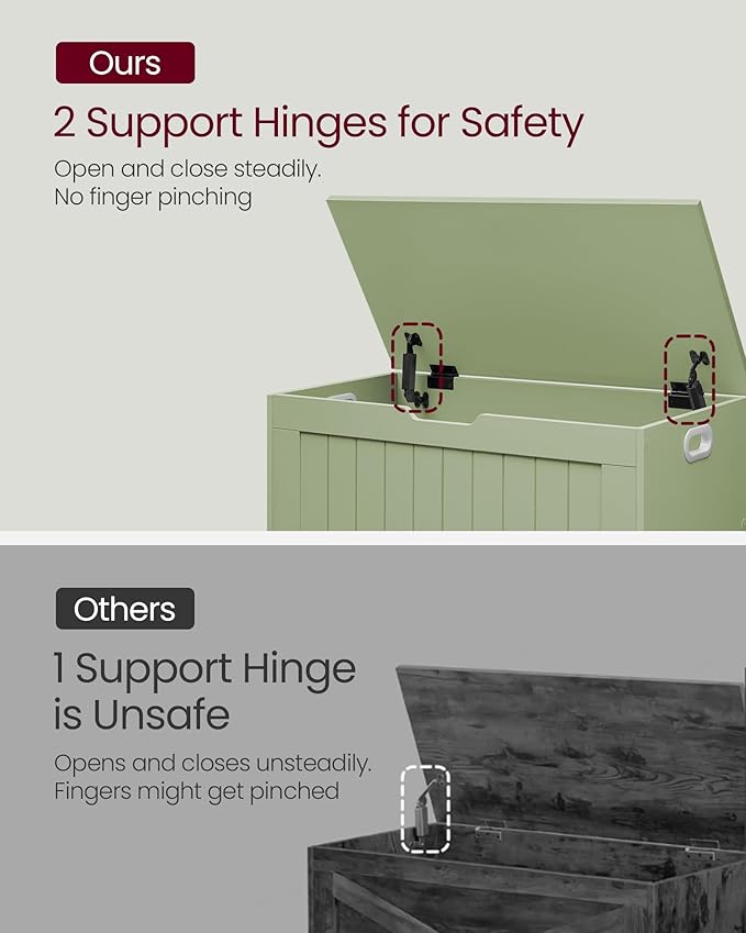 VASAGLE Storage Chest, 29.9 Inches Width Storage Bench, Entryway Bench with 2 Safety Hinges, Shoe Bench, Farmhouse Style, for Entryway, Bedroom, Living Room, Laurel Green ULHS011C01