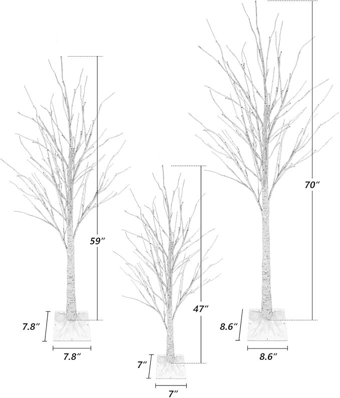 Lighted Birch Trees, 4FT 5FT 6FT(48 56 96LED) Pre-lit Birch Tree with Warm White, Artificial Birch Tree Outdoor/Indoor Christmas Easter Tree for Wedding Party Christmas Decoration -3PC
