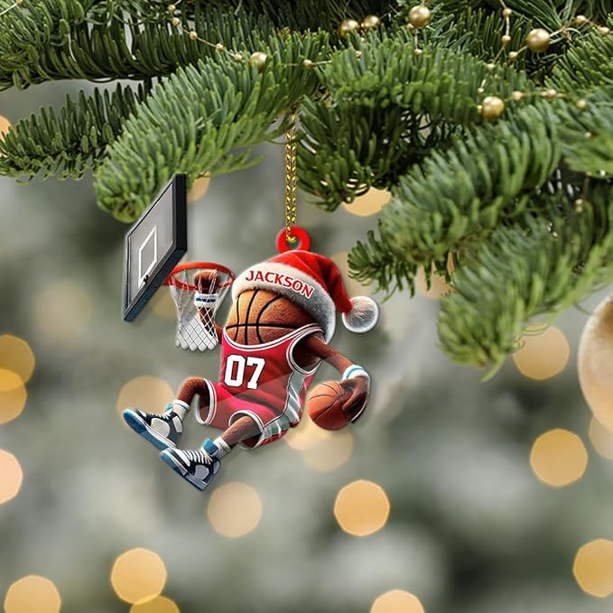 Custom Basketball Christmas Ornaments 2025, Custom Name Basketball Acrylic Christmas Tree Decorations, 2D Flat Baller Ornaments for Tree 07