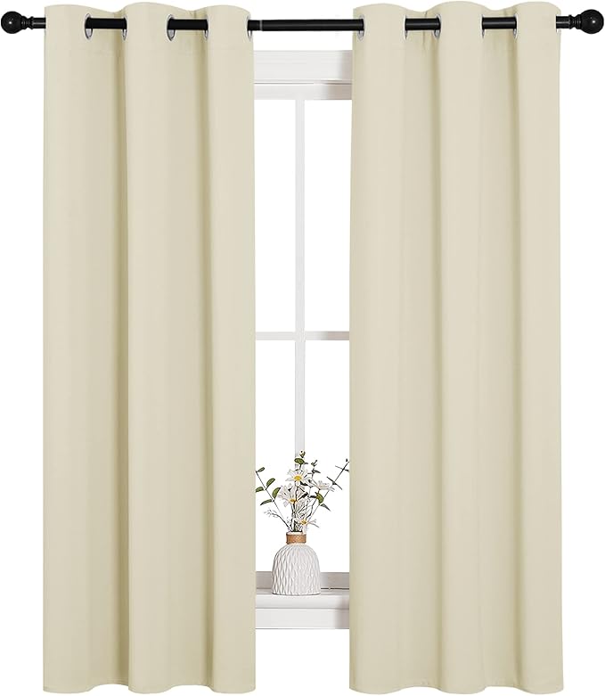 NICETOWN Kitchen Curtains, Short Curtains for Bedroom Windows, Thermal Insulated Room Darkening Curtain Panels for Girls Room, Cafe (Beige, 34" W by 63" L, 1 Pair)
