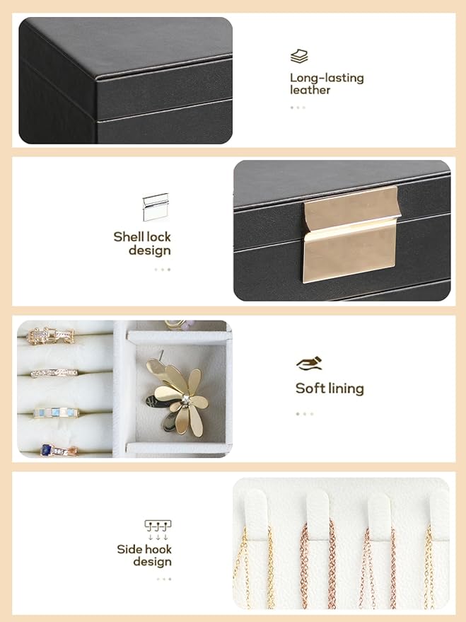 BOOVO Jewelry Boxes for Women, 5 Layer Jewelry Organizer with Necklace Hanger and Drawers, Large Jewelry Box for Earrings, Necklace and Bracelet Storage Gifts for Women and Girls (Black, 5 Layer)