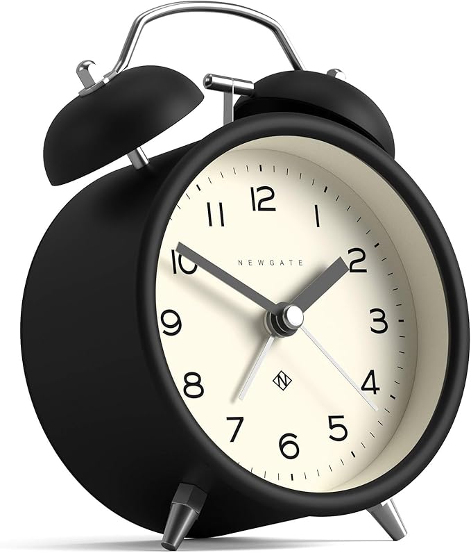 NEWGATE® Charlie Bell Echo Alarm Clock | Modern take on Classic Twin Bell Clock | Black | Easy to Read Numbers | Ideal for Bedside, Desk or Shelf | Modern Retro Bedroom & Office Accessory