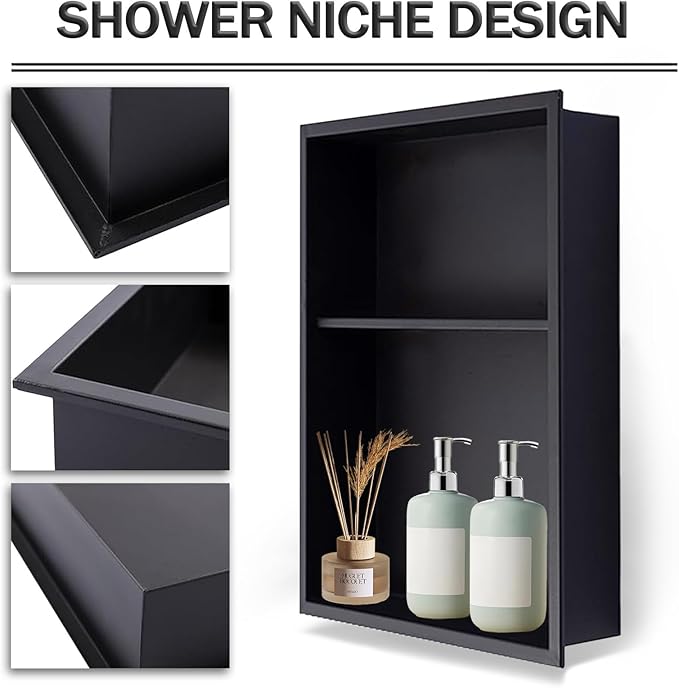 Stainless Steel Shower Niche 16" X 20" Brushed No Tile Needed Wall Niche Double Shelves Recessed Shower Shelf for Bathroom Storage Over Mount Installation