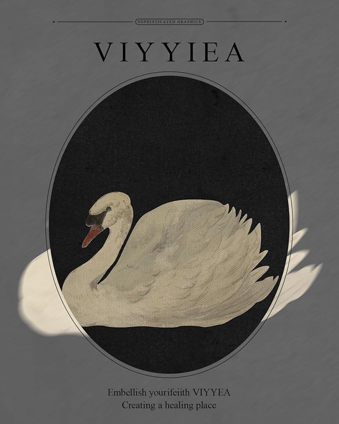 VIYYIEA Gold Framed Wall Art Canvas Print Home Decor Vintage Swan Decoration Grace Swan Art Painting Pictures Rustic Bathroom Wall Decor Animal Farmhouse Artwork for Living Room Bedroom Office 11x14in