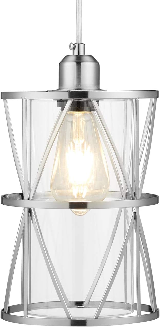 Modern Mini Pendant Light with Clear Glass, Brushed Nickel Transitional Metal Pendant Lighting Fixture for Kitchen Island Sink Dining Room Bar