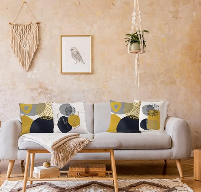 Jartinle Mustard Yellow Mid Century Modern Throw Pillow Covers Abstract Art Geometric Minimalist Pillow Covers Aesthetic for Couch Home Decor Set of 4