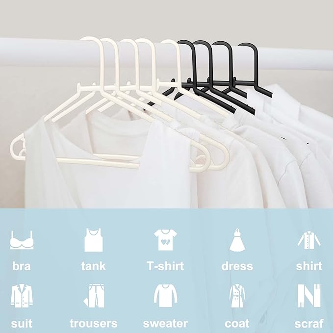 Black Plastic Hangers 50 Pack, Light Weight Durable Clothes Hangers G-Shape Standard Size Non-Slip Coat Hanger Adult Clothes Hangers for Laundry & Everyday Use -Slim & Space Saving