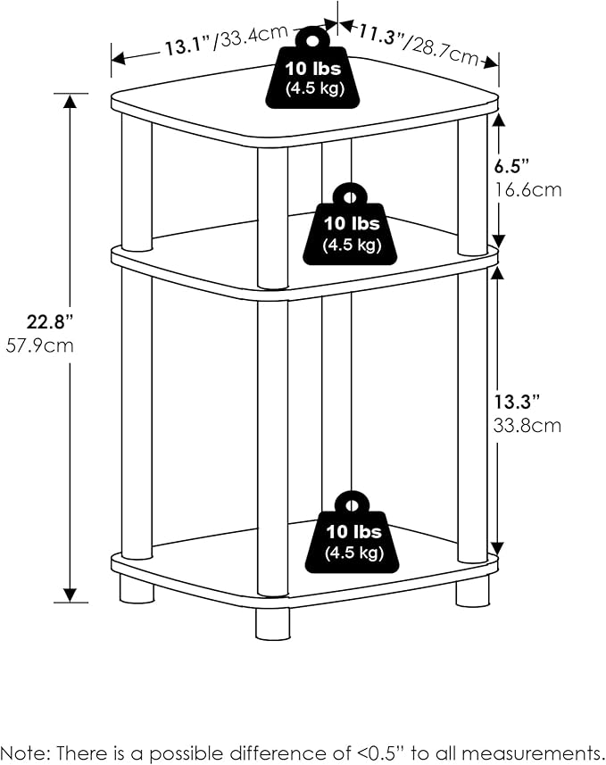 Furinno Just 3-Tier Turn-N-Tube Curve End Table, Side Table, 2-Pack, Americano/Black