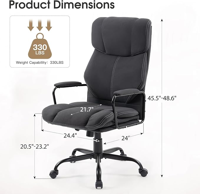 ECOTOUGE Executive Office Chair, Ergonomic Chair with Thick Cushion & Lumbar Support, Computer Chair with Adjustable Height & Armrests, Big and Tall Office Chair, Rolling Swivel Chair,Dark Gray