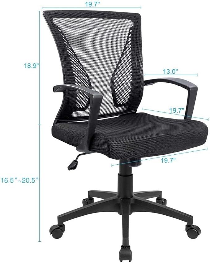 Furmax Office Chair Ergonomic Computer Desk Mesh Chair Mid Back Swivel Lumbar Support with Armrest (2, Black)