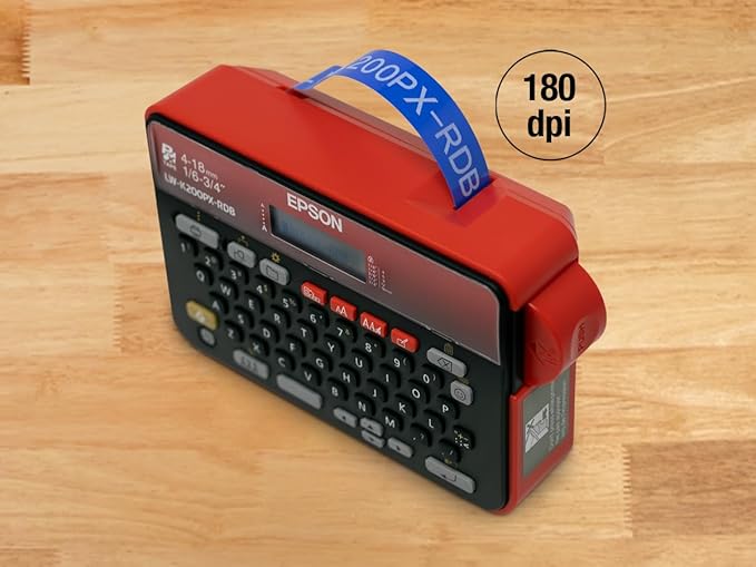 LABELWORKS Epson LW-K200PX-RDB Portable QWERTY Keyboard Label Maker for Home & Hobbies – Craft, Organize, and Personalize - Red Black Printer