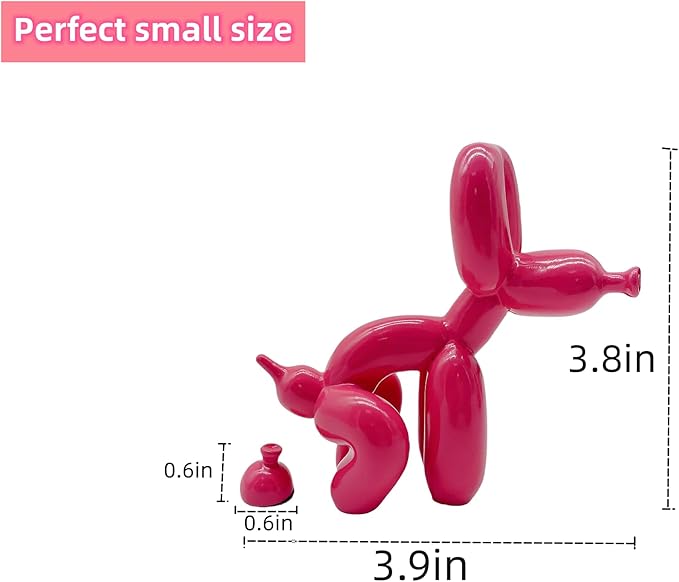 Balloon Dog Mini Poop Dog Decoration Desktop in Living Room Art Animal Small Statue,Bookshelf Decor (Pink)