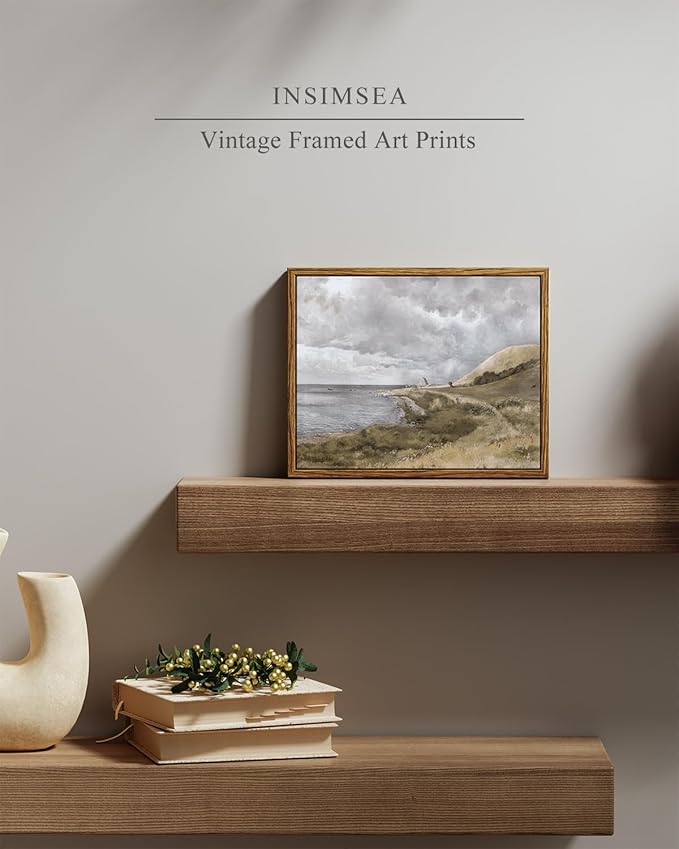 InSimSea Framed Canvas Wall Art Vintage Decor, Home Decor Danish Coastal Landscape in Stormy Weather Classical Paintings, Coastal Wall Art for Living Room Bedroom Office Decor, 8"x10"