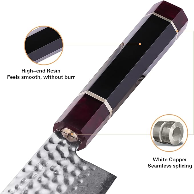 FINDKING Eternity Series Brisket Slicing Knife with ABS Sheath, Sharp Carving Knife for Meat, BBQ Must-Have, 9Cr18MoV Damascus Steel Blade, Resin Octagonal Handle, 12 Inches