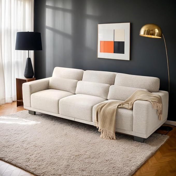 Pipishell 3 Seater Couch, Modern Linen Fabric Armchair for Living Room, 89" Comfy 3-Seater Sofas, Mid-Century Accent Chair Upholstered Couch with Removable Washable Cover