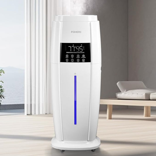 FOHERE 4.8Gal/18L Humidifier Large Room, Easy Top Fill Cool Mist Tower Humidifiers Quiet for Home, Indoor Plant, Commercial, Whole House Cover up to 1500ft², with Smart Humidity Sensor, Remote, White