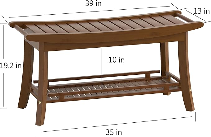 Bamboo Entryway Storage Bench with Shelves Shoe Rack Bench Seat Organizer for Porch Bedroom Bathroom Balcony 39 x 13 x 19.2 Inches Chestnut Brown