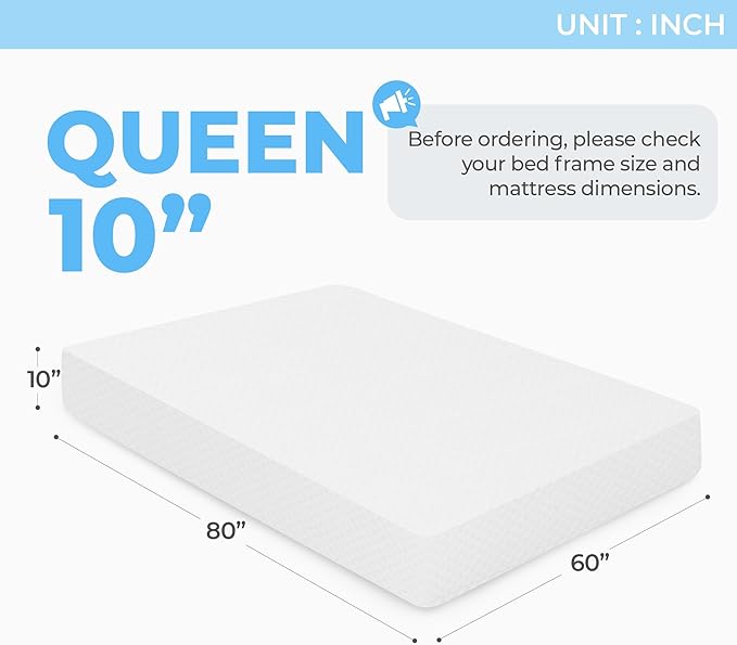 Neo Sleep 10 Inch Queen Cooling Gel Memory Foam Medium Firm Mattress Cool Sleep Pressure Relief CertiPUR-US Certified Foam, Mattress-in-a-Box Kids and Adults No Fiberglass (Queen, 10 in)