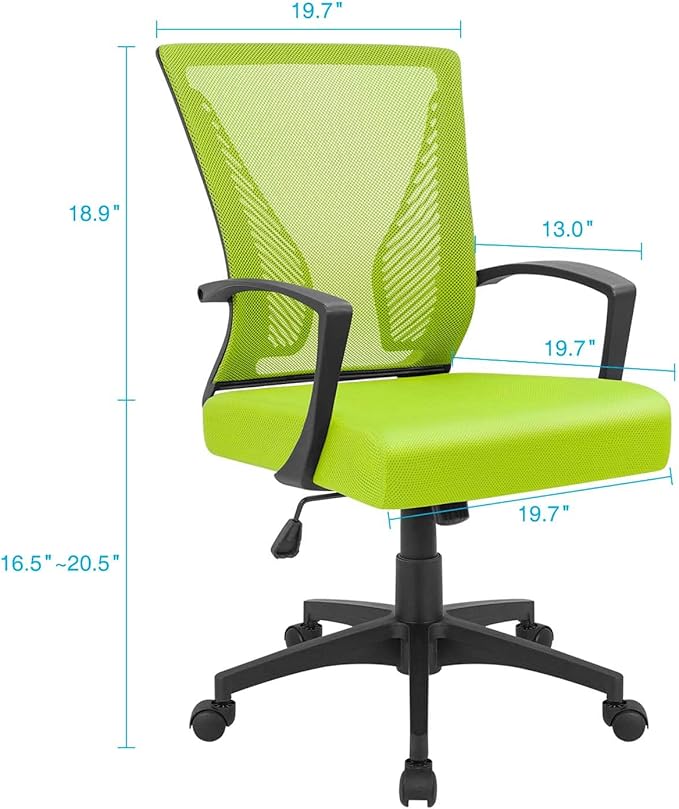 Furmax Office Chair Ergonomic Computer Desk Mesh Chair Mid Back Swivel Lumbar Support with Armrest (1, Cyan)